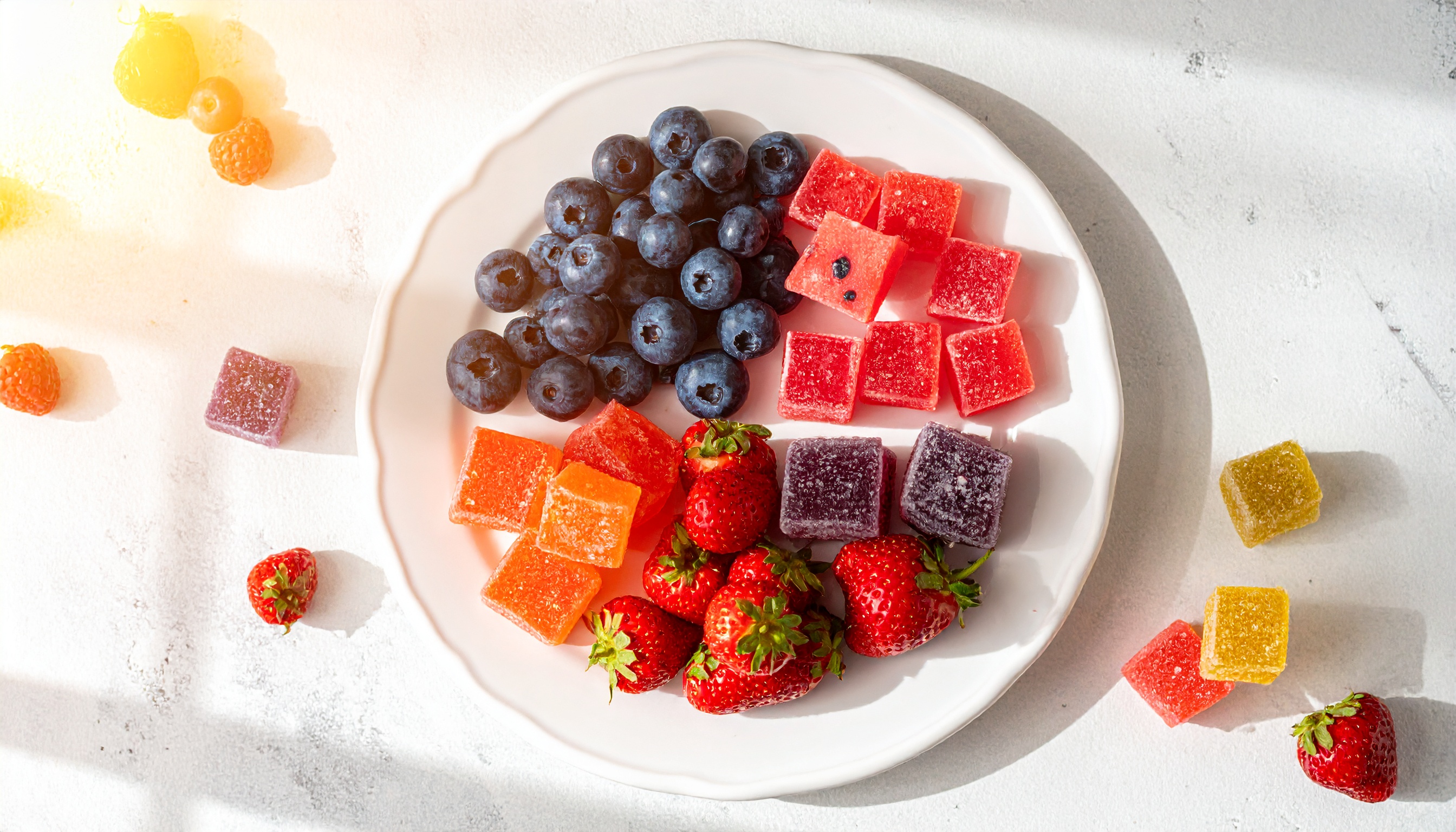 fresh blueberries strawberries and watermelon arranged in sections with cube shaped - Steve's Goods CBD