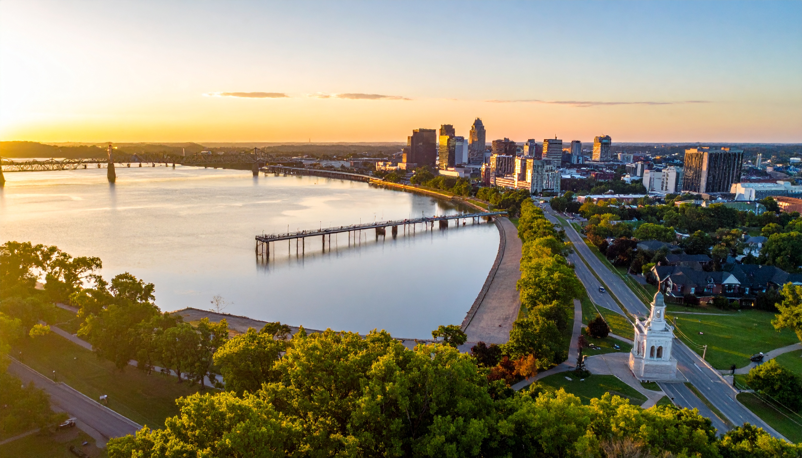 louisville kentucky skyline at golden hour  warm and inviting  hometown pride - Steve's Goods