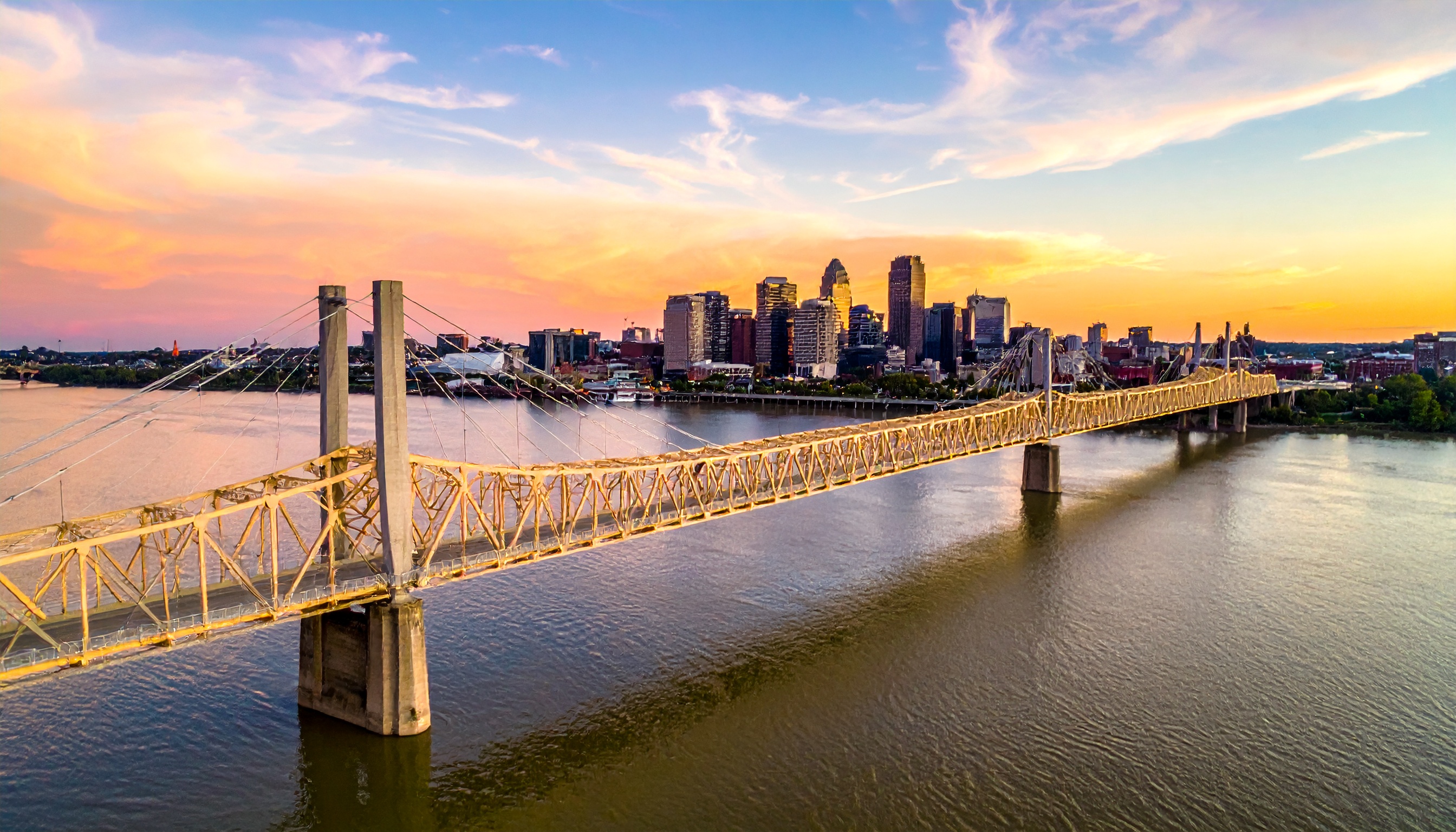 louisville kentucky skyline at golden hour  warm and inviting  hometown pride - Steve's Goods