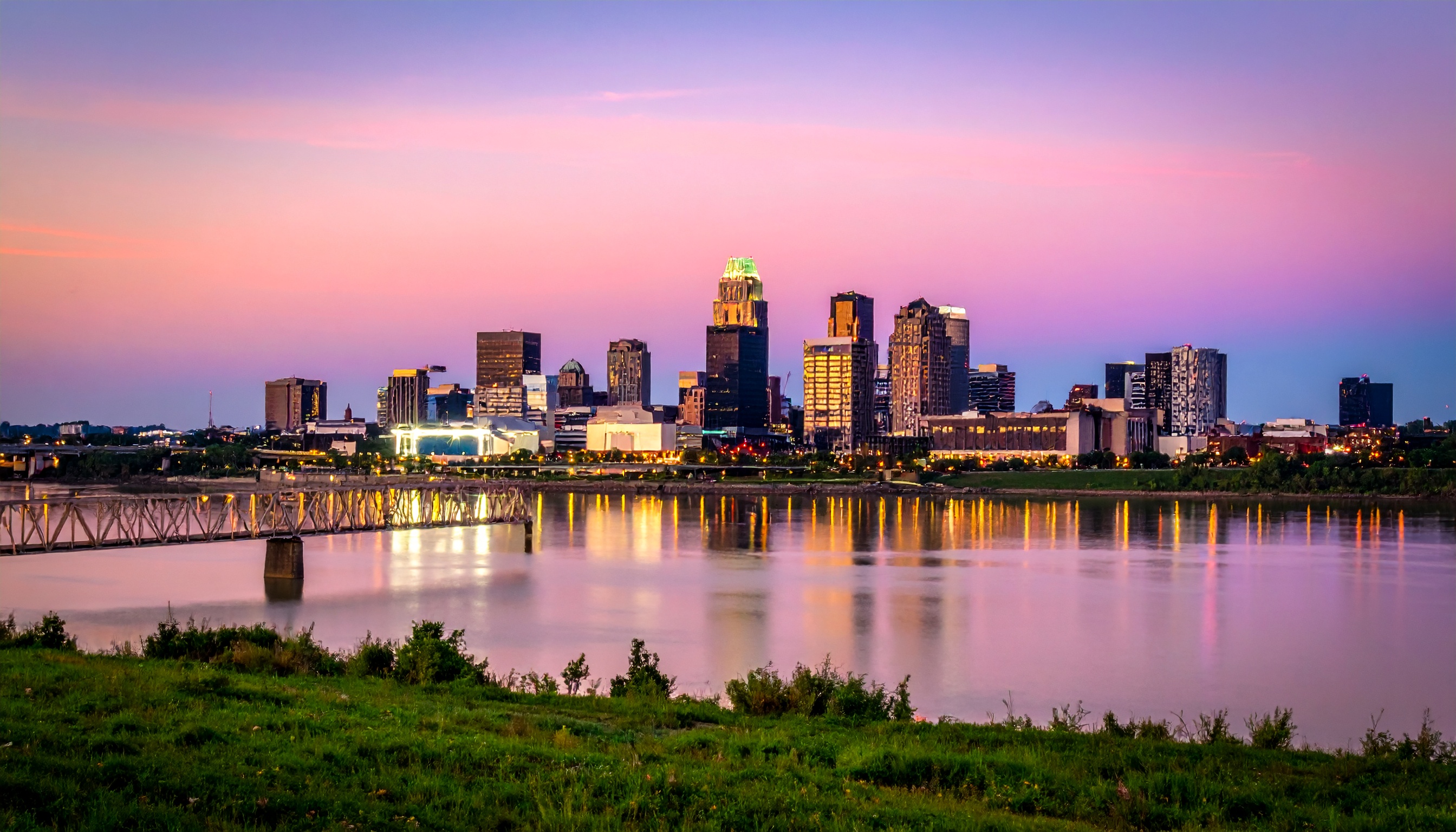 louisville skyline reflected in the ohio river at sunset beautiful hometown - Steve's Goods CBD