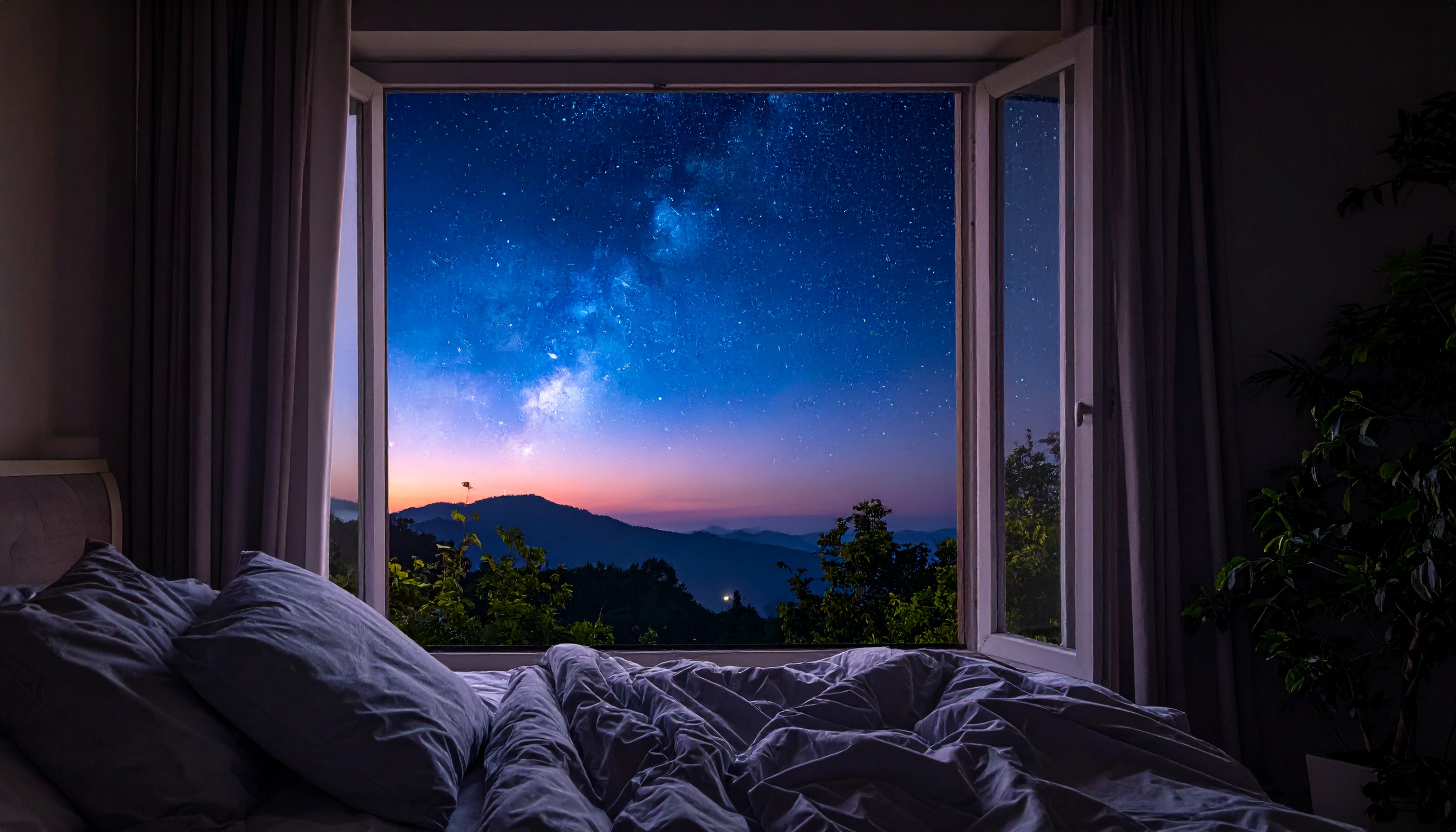 night sky with stars visible through a bedroom window calm and dreamy atmosphere - Steve's Goods CBD
